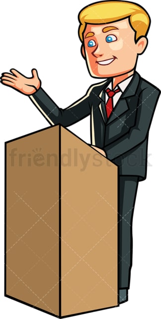 Man on podium giving speech. PNG - JPG and vector EPS file formats (infinitely scalable). Image isolated on transparent background.