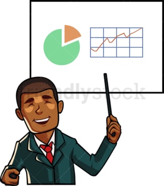 Black business man giving a presentation. PNG - JPG and vector EPS file formats (infinitely scalable). Image isolated on transparent background.