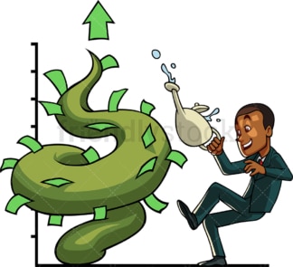 Black businessman with money plant. PNG - JPG and vector EPS file formats (infinitely scalable). Image isolated on transparent background.