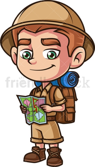 Kid explorer with map. PNG - JPG and vector EPS (infinitely scalable).