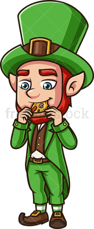 Leprechaun eating pizza. PNG - JPG and vector EPS (infinitely scalable).