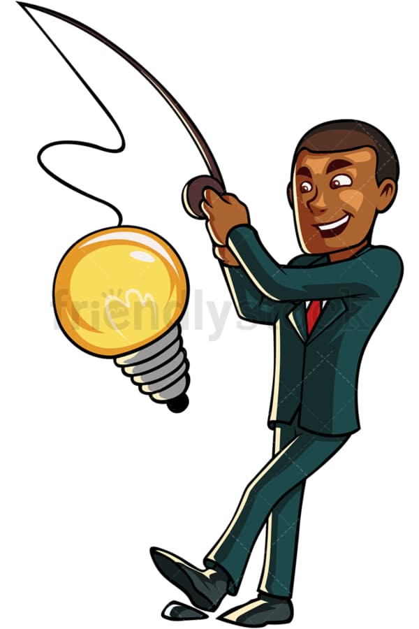 Black businessman fishing a light bulb. PNG - JPG and vector EPS file formats (infinitely scalable). Image isolated on transparent background.