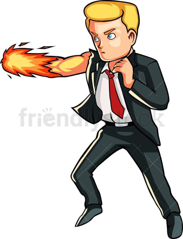 Businessman with fist in flames. PNG - JPG and vector EPS file formats (infinitely scalable). Image isolated on transparent background.