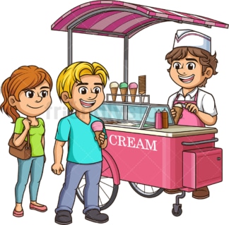 Ice cream cart with customers. PNG - JPG and vector EPS (infinitely scalable).