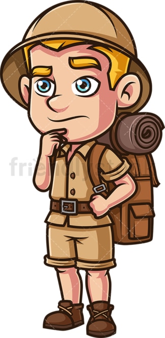 Male safari explorer thinking. PNG - JPG and vector EPS (infinitely scalable).