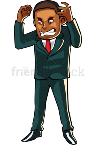 Black businessman losing it. PNG - JPG and vector EPS file formats (infinitely scalable). Image isolated on transparent background.