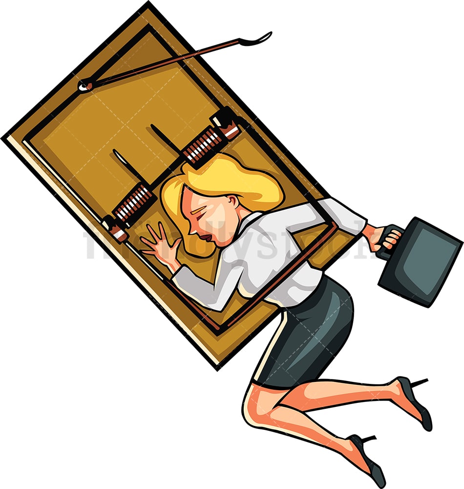 Businesswoman Caught In Mouse Trap Cartoon Vector Clipart - FriendlyStock