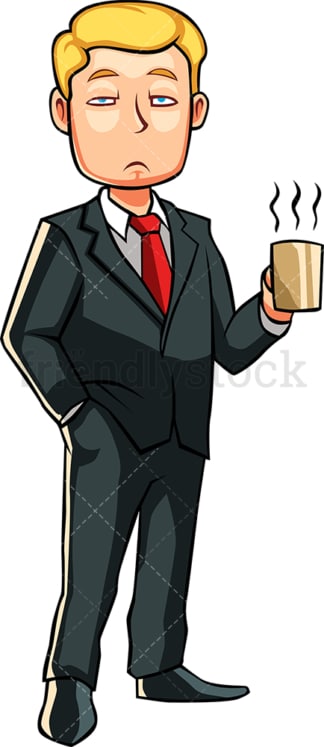 Half asleep man holding cup of coffee. PNG - JPG and vector EPS file formats (infinitely scalable). Image isolated on transparent background.