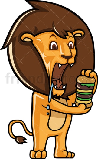 Lion eeating hamburger. PNG - JPG and vector EPS (infinitely scalable).