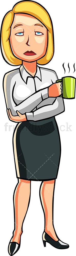 Sleepy woman holding cup of coffee. PNG - JPG and vector EPS file formats (infinitely scalable). Image isolated on transparent background.