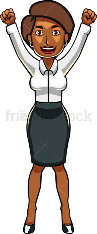 Victorious black businesswoman. PNG - JPG and vector EPS file formats (infinitely scalable). Image isolated on transparent background.
