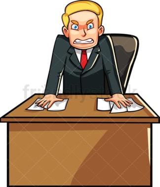 Angry businessman behind desk. PNG - JPG and vector EPS file formats (infinitely scalable). Image isolated on transparent background.
