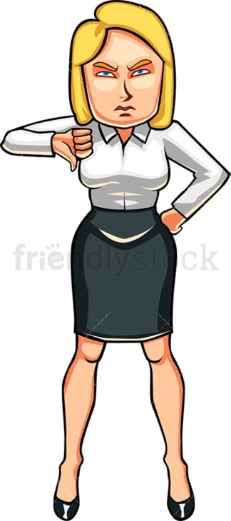 Disappointed businesswoman thumbs down. PNG - JPG and vector EPS file formats (infinitely scalable). Image isolated on transparent background.