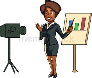 Black business woman conference call. PNG - JPG and vector EPS file formats (infinitely scalable). Image isolated on transparent background.