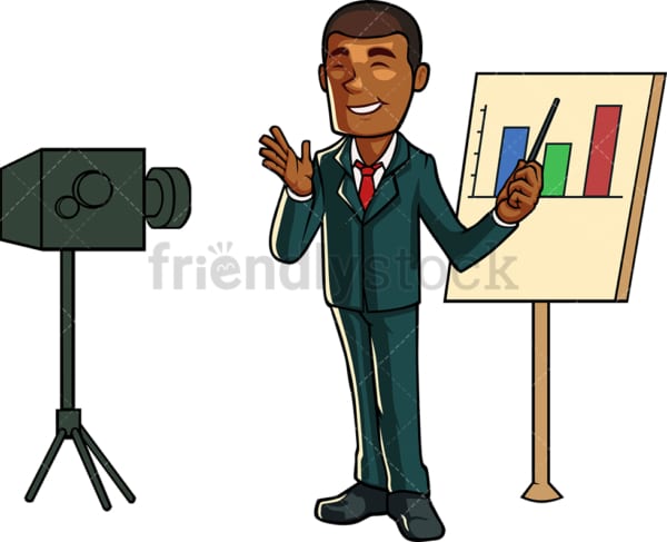 Black man recording a video presentation. PNG - JPG and vector EPS file formats (infinitely scalable). Image isolated on transparent background.