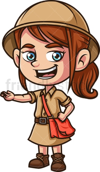 Girl explorer giving presentation. PNG - JPG and vector EPS (infinitely scalable).