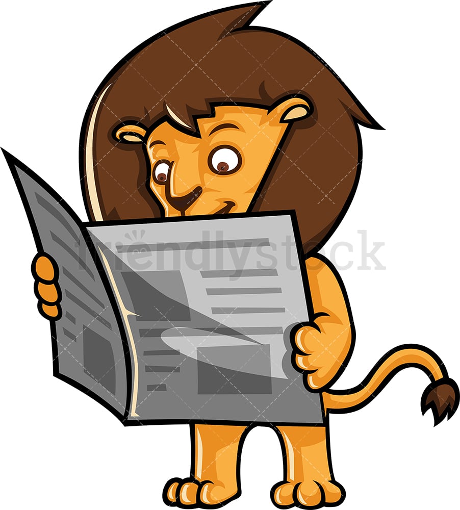 Lion Reading Newspaper Cartoon Clipart Vector Friendlystock