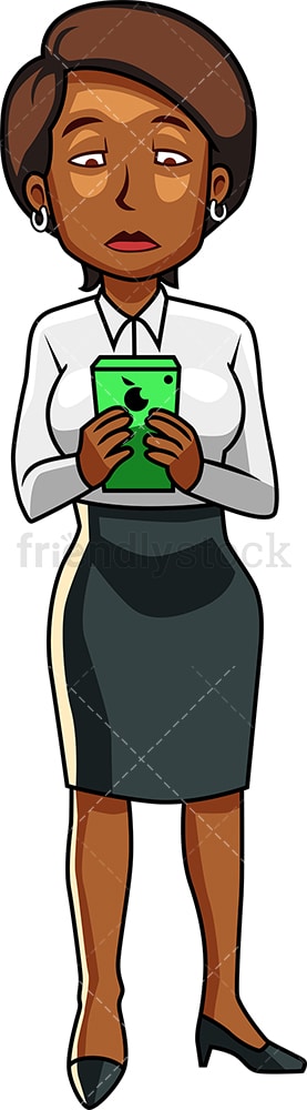 Black businesswoman texting. PNG - JPG and vector EPS file formats (infinitely scalable). Image isolated on transparent background.