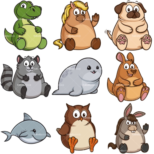 Funny fat animals. PNG - JPG and infinitely scalable vector EPS - on white or transparent background.