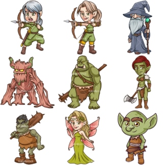 Magical forest creatures. PNG - JPG and infinitely scalable vector EPS - on white or transparent background.