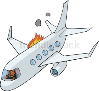 Black businessman in a fiery airplane. PNG - JPG and vector EPS file formats (infinitely scalable). Image isolated on transparent background.