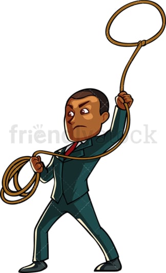 Black businessman throwing the lasso. PNG - JPG and vector EPS file formats (infinitely scalable). Image isolated on transparent background.