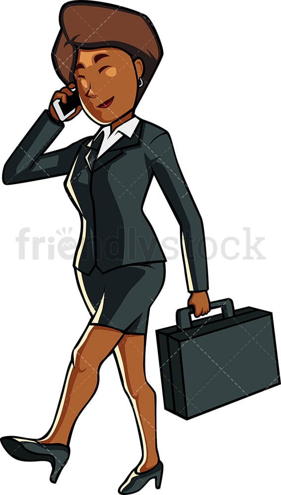 Black businesswoman talking on phone. PNG - JPG and vector EPS file formats (infinitely scalable). Image isolated on transparent background.