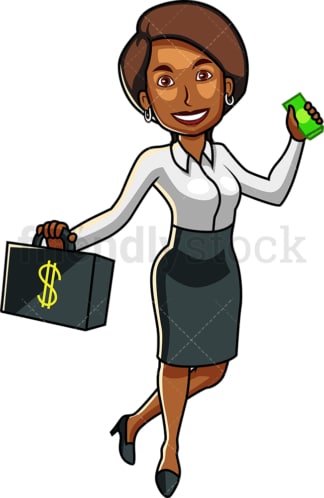 Black female holding wad of cash. PNG - JPG and vector EPS file formats (infinitely scalable). Image isolated on transparent background.
