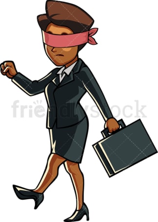 Blindfolded black business woman. PNG - JPG and vector EPS file formats (infinitely scalable). Image isolated on transparent background.