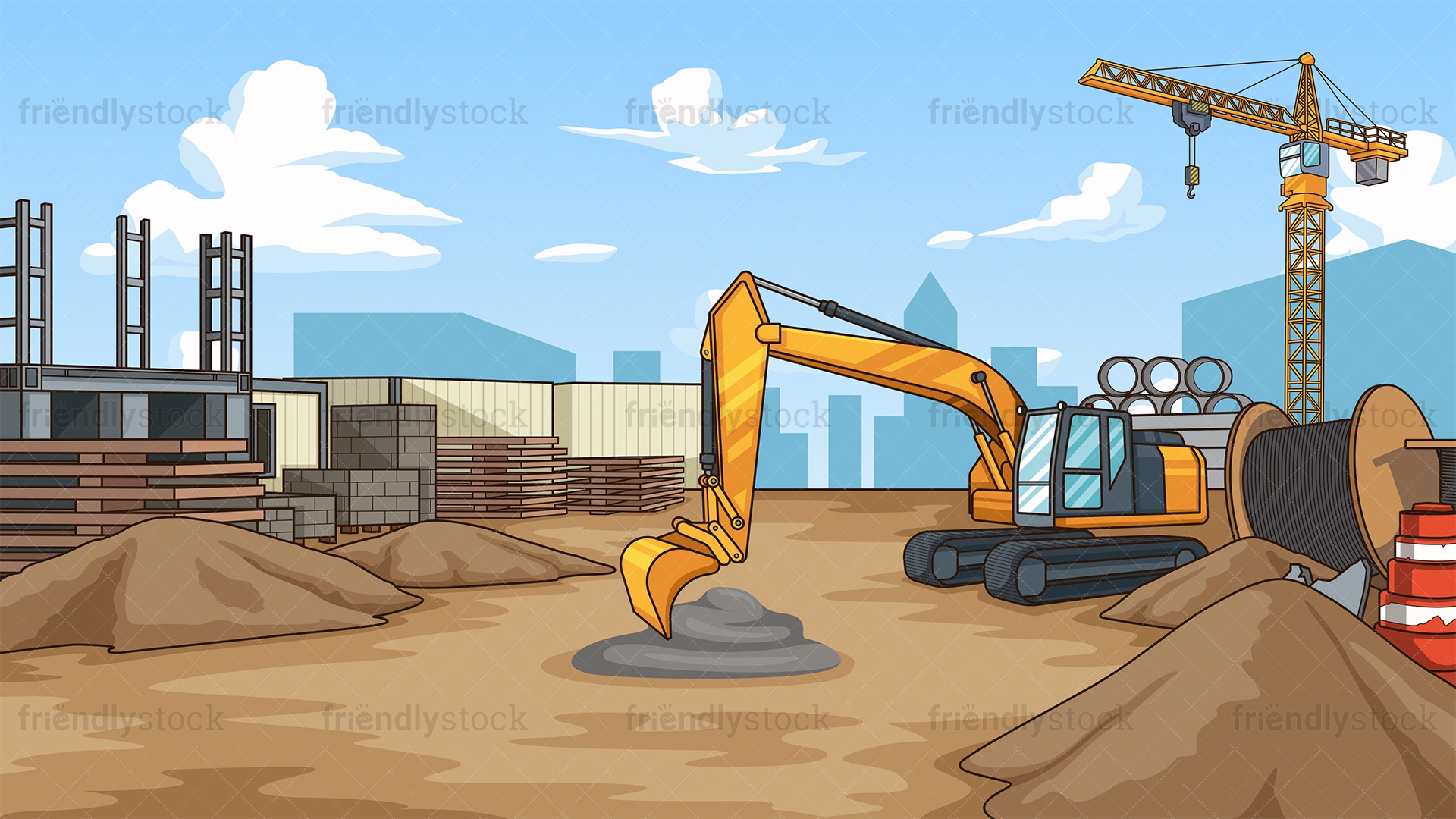  Construction  Site  Background  Cartoon Vector Clipart 