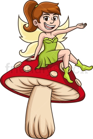 Cute fairy sitting on mushroom. PNG - JPG and vector EPS (infinitely scalable).
