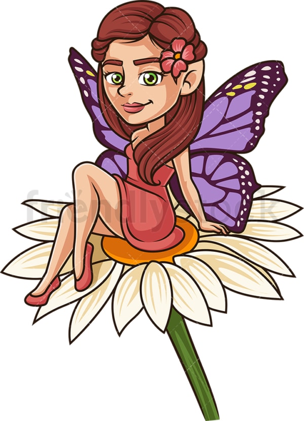 Fairy sitting on large flower. PNG - JPG and vector EPS (infinitely scalable).