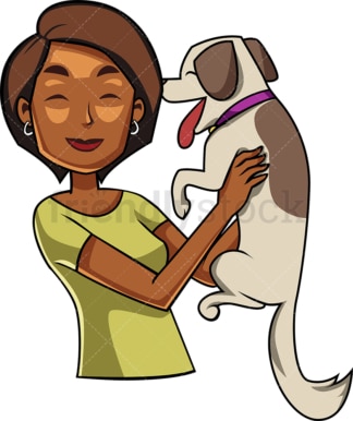 Happy black woman with dog. PNG - JPG and vector EPS file formats (infinitely scalable). Image isolated on transparent background.