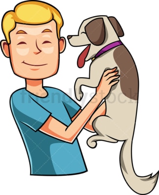 Happy man greeting his dog. PNG - JPG and vector EPS file formats (infinitely scalable). Image isolated on transparent background.