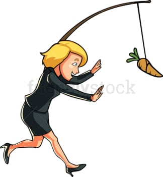 Businesswoman chasing carrot on a stick. PNG - JPG and vector EPS file formats (infinitely scalable). Image isolated on transparent background.