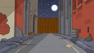 Dangerous shady alley at night background in 16:9 aspect ratio. PNG - JPG and vector EPS file formats (infinitely scalable).