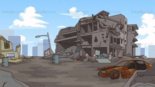 Destroyed ghost city background in 16:9 aspect ratio. PNG - JPG and vector EPS file formats (infinitely scalable).