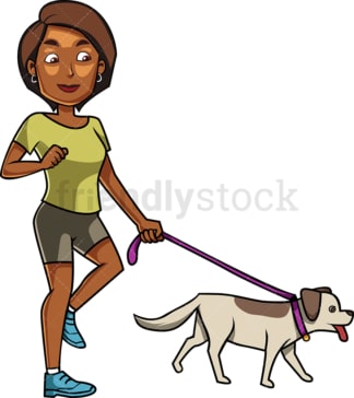 Black woman walking her dog. PNG - JPG and vector EPS file formats (infinitely scalable). Image isolated on transparent background.