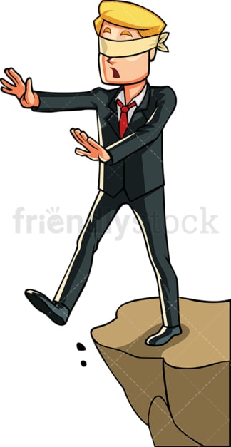 Blindfolded businessman at a cliff. PNG - JPG and vector EPS file formats (infinitely scalable). Image isolated on transparent background.