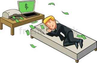 Businessman making money while sleeping. PNG - JPG and vector EPS file formats (infinitely scalable). Image isolated on transparent background.