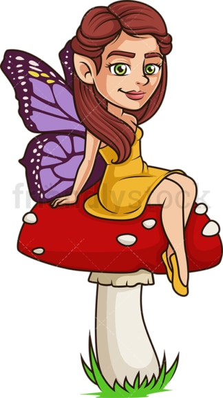 Fairy sitting on forest mushroom. PNG - JPG and vector EPS (infinitely scalable).
