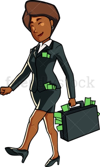 Rich black businesswoman big pockets. PNG - JPG and vector EPS file formats (infinitely scalable). Image isolated on transparent background.