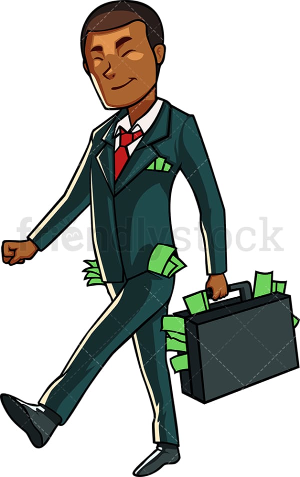 Successful black businessman with cash. PNG - JPG and vector EPS file formats (infinitely scalable). Image isolated on transparent background.