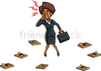 Black businesswoman cornered by traps. PNG - JPG and vector EPS file formats (infinitely scalable). Image isolated on transparent background.