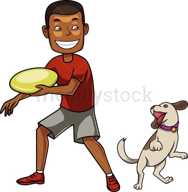 Black man playing catch with his dog. PNG - JPG and vector EPS file formats (infinitely scalable). Image isolated on transparent background.