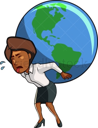 Black woman carrying the planet. PNG - JPG and vector EPS file formats (infinitely scalable). Image isolated on transparent background.