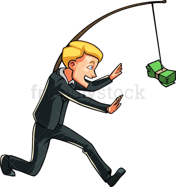 Businessman chasing money on stick. PNG - JPG and vector EPS file formats (infinitely scalable). Image isolated on transparent background.