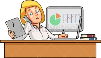 Female employee multitasking at work. PNG - JPG and vector EPS file formats (infinitely scalable). Image isolated on transparent background.