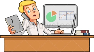 Male employee multitasking at work. PNG - JPG and vector EPS file formats (infinitely scalable). Image isolated on transparent background.