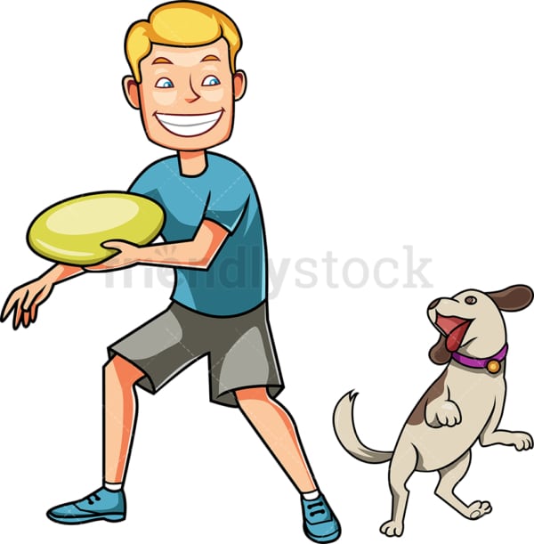 Man playing frisbee with his dog. PNG - JPG and vector EPS file formats (infinitely scalable). Image isolated on transparent background.
